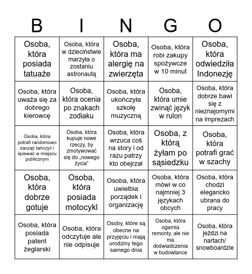 Urodzinki Bingo Card
