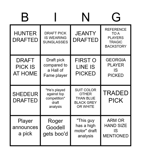 NFL BINGO Card