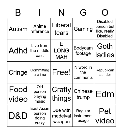 FYP Bingo Card