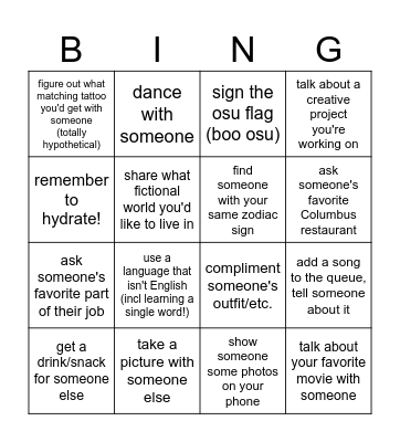 Party Bingo Card