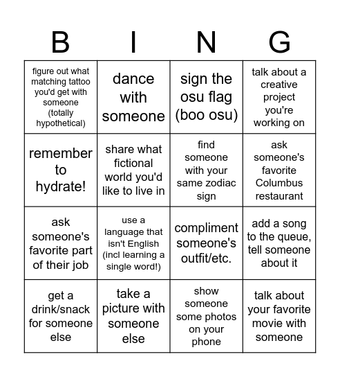 Party Bingo Card