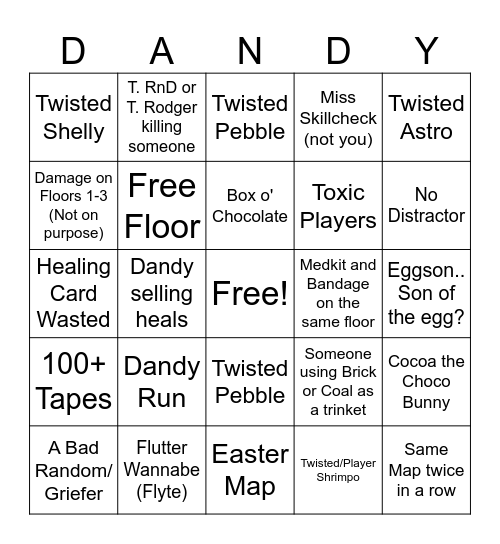 Dandy's World Bingo Card