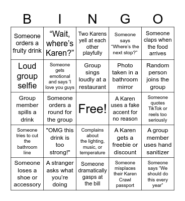 Karen Crawl 2025 Bingo Card