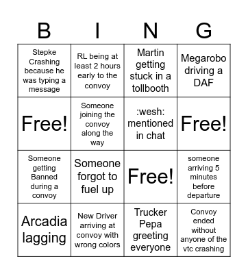 PRVTC CONVOY BINGO Card