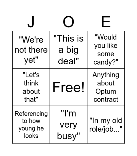 Joe Pirkl - BINGO Card Bingo Card