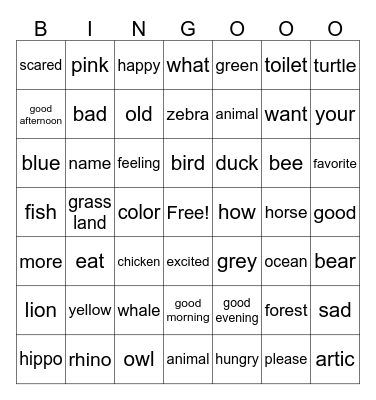 ASL Review Lessons 1-4 Bingo Card