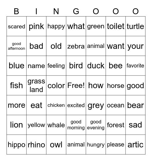 ASL Review Lessons 1-4 Bingo Card