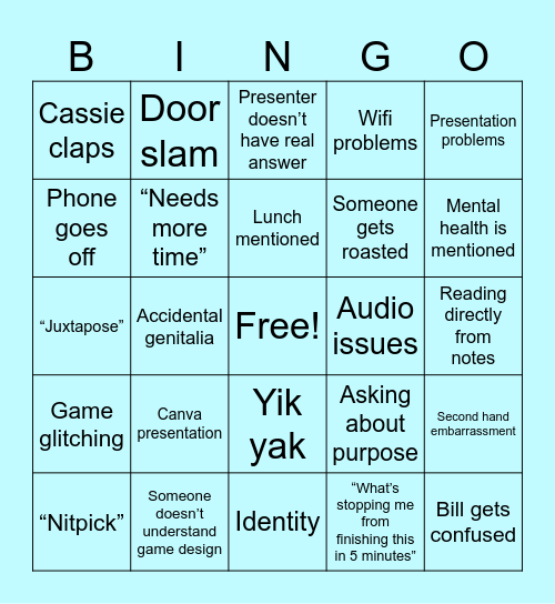 Senior critiques Bingo Card