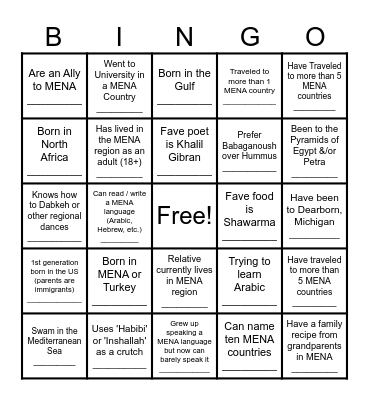 MENA Bingo Card
