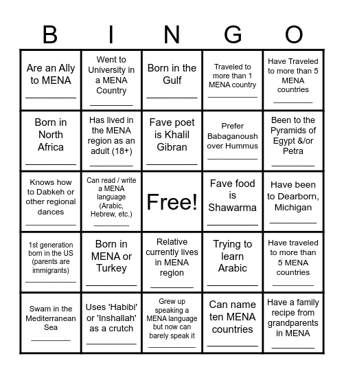 MENA Bingo Card