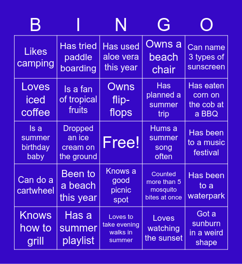 Summer bingo Card