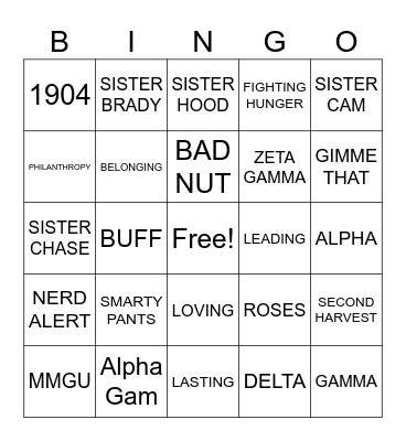 Sisterhood Bingo Card