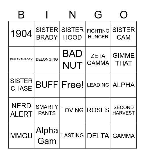 Sisterhood Bingo Card