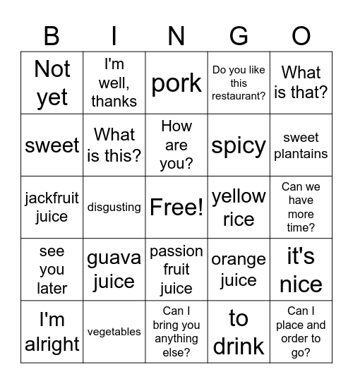 En el Restaurante Bingo Card