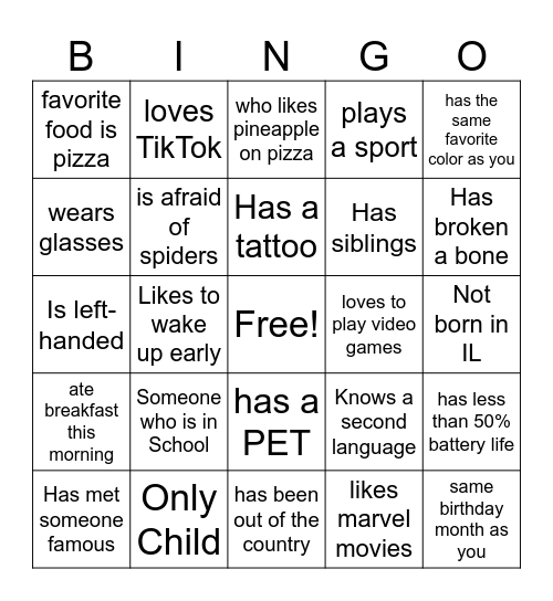 Northbrook Bingo Card