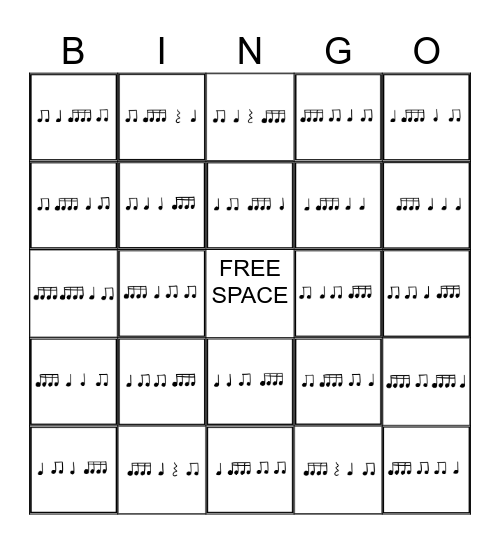 Rhythm Bingo Card