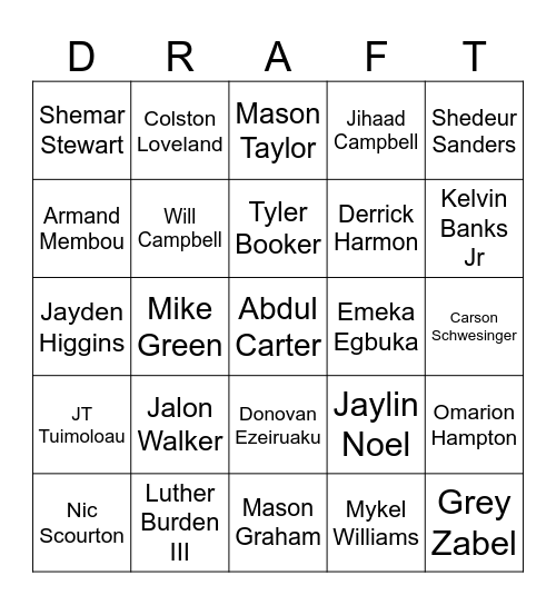 Draft Bingo 2025 Bingo Card