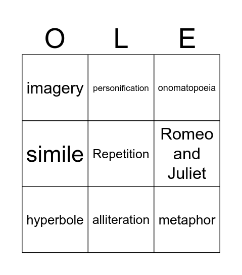 Figurative Langauge Bingo Card