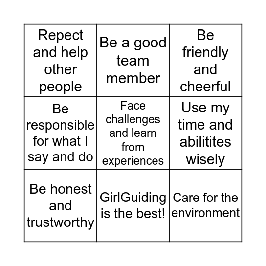 GirlGuiding Bingo Card