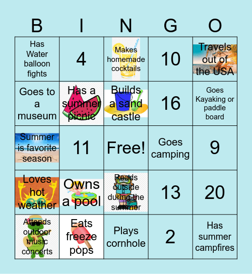 Summer Images Bingo Card