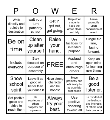 PBIS Bingo Card