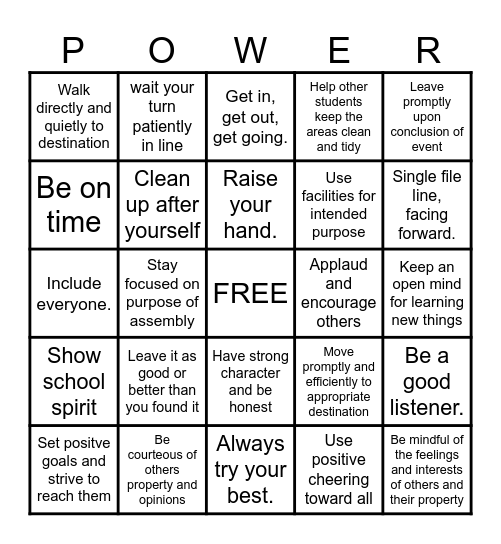 PBIS Bingo Card