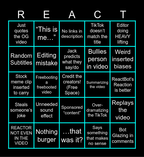 Bad Reactor Bingo Card