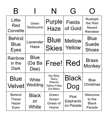 Colorful Songs Bingo Card