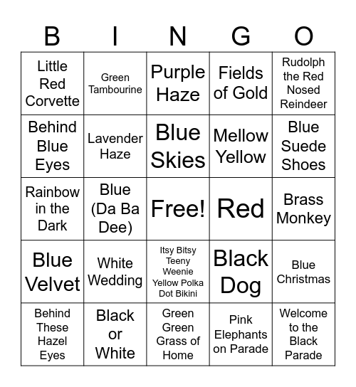 Colorful Songs Bingo Card