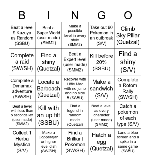 suffering Bingo Card