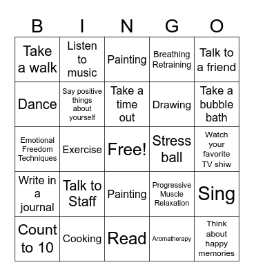 Coping Skills Bingo Card