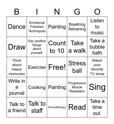 Coping Skills Bingo Card