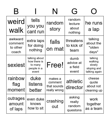 coach's bingo Card