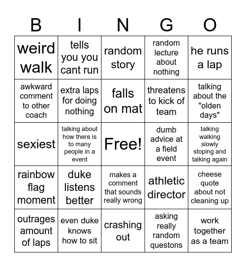 coach's bingo Card