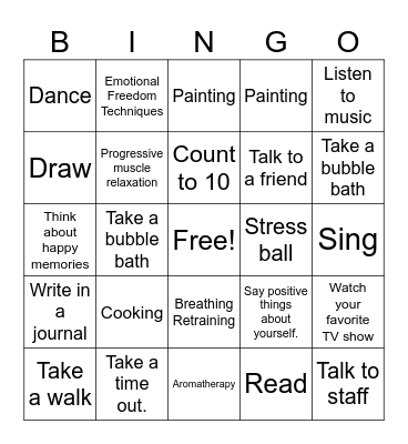 Coping Skills Bingo Card