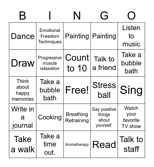 Coping Skills Bingo Card
