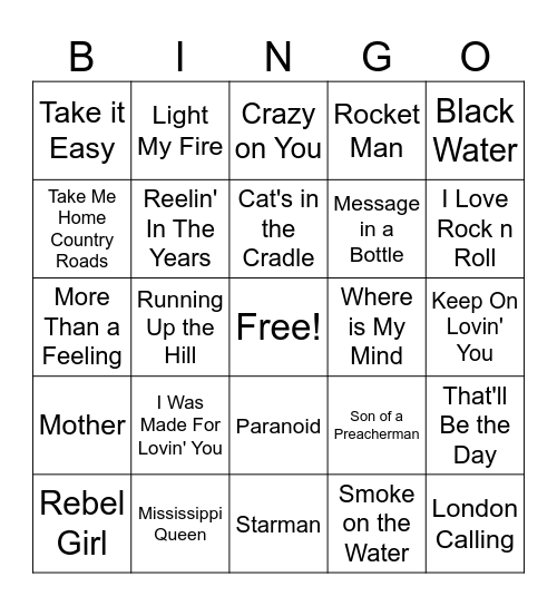 Dad Ditties Bingo Card