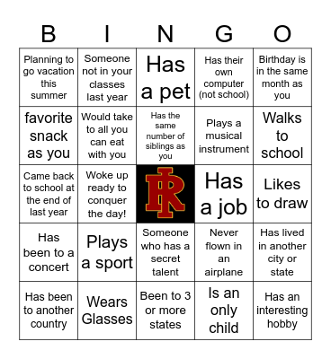 Get To know your Classmate Bingo Card