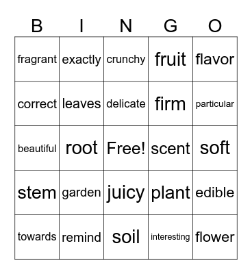 Fruits & Vegetables Bingo Card