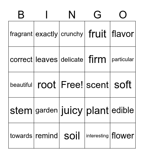 Fruits & Vegetables Bingo Card