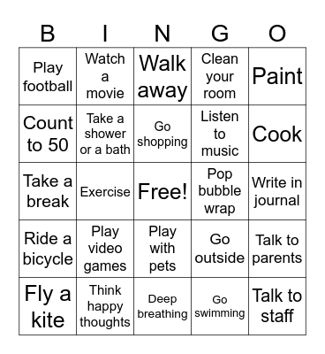 Coping Skills Bingo Card