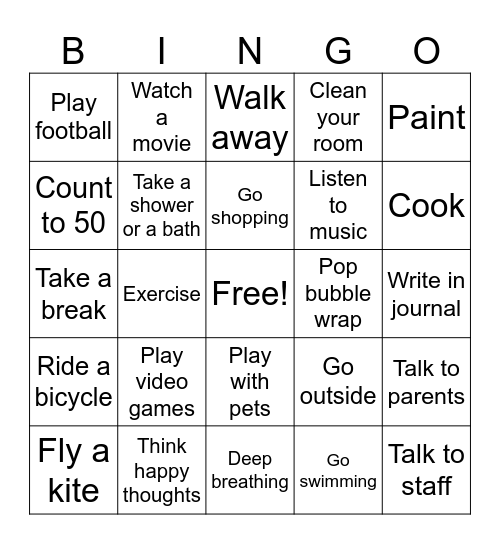 Coping Skills Bingo Card