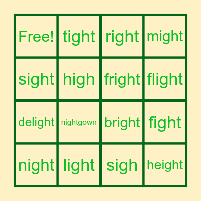 -igh Bingo Card