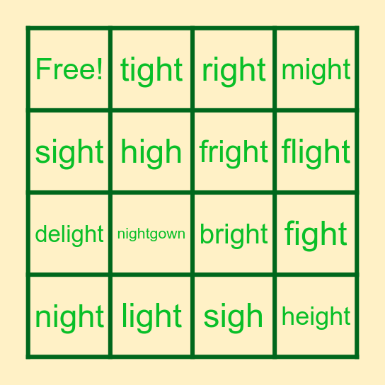 -igh Bingo Card