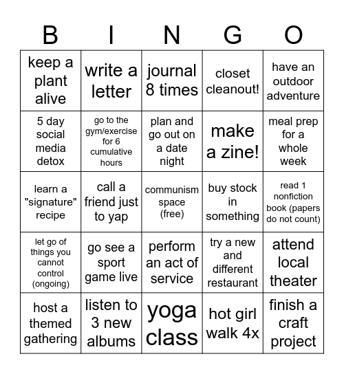 Kaylee May 2025 Bingo Card