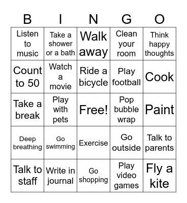 Coping Skills Bingo Card