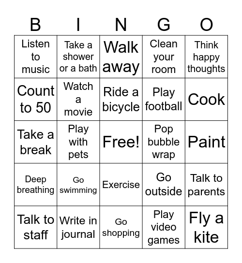 Coping Skills Bingo Card