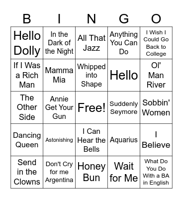 Showtunes Bingo Card