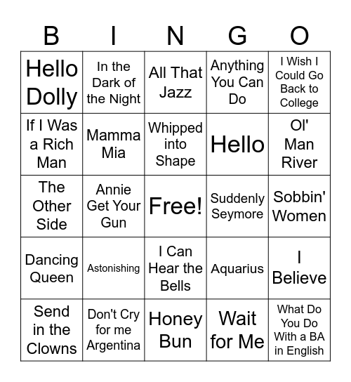 Showtunes Bingo Card