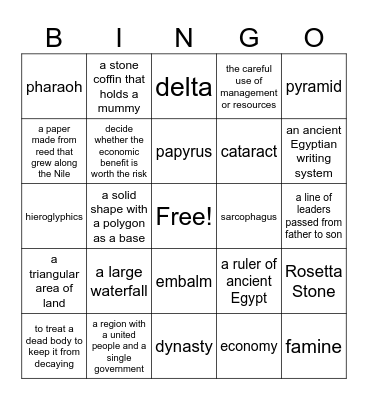 Ancient Egypt Bingo Card